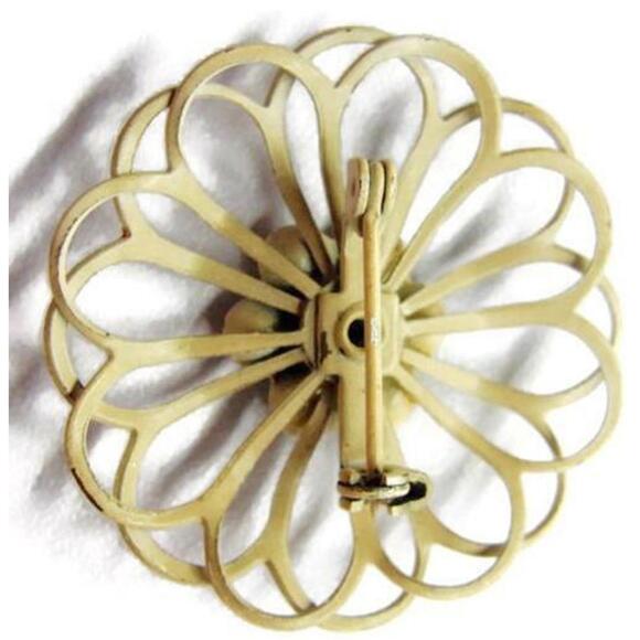 Round Circle Rhinestone Center Enamel Covered Brooch Pin Grey Costume Vintage - Picture 4 of 6